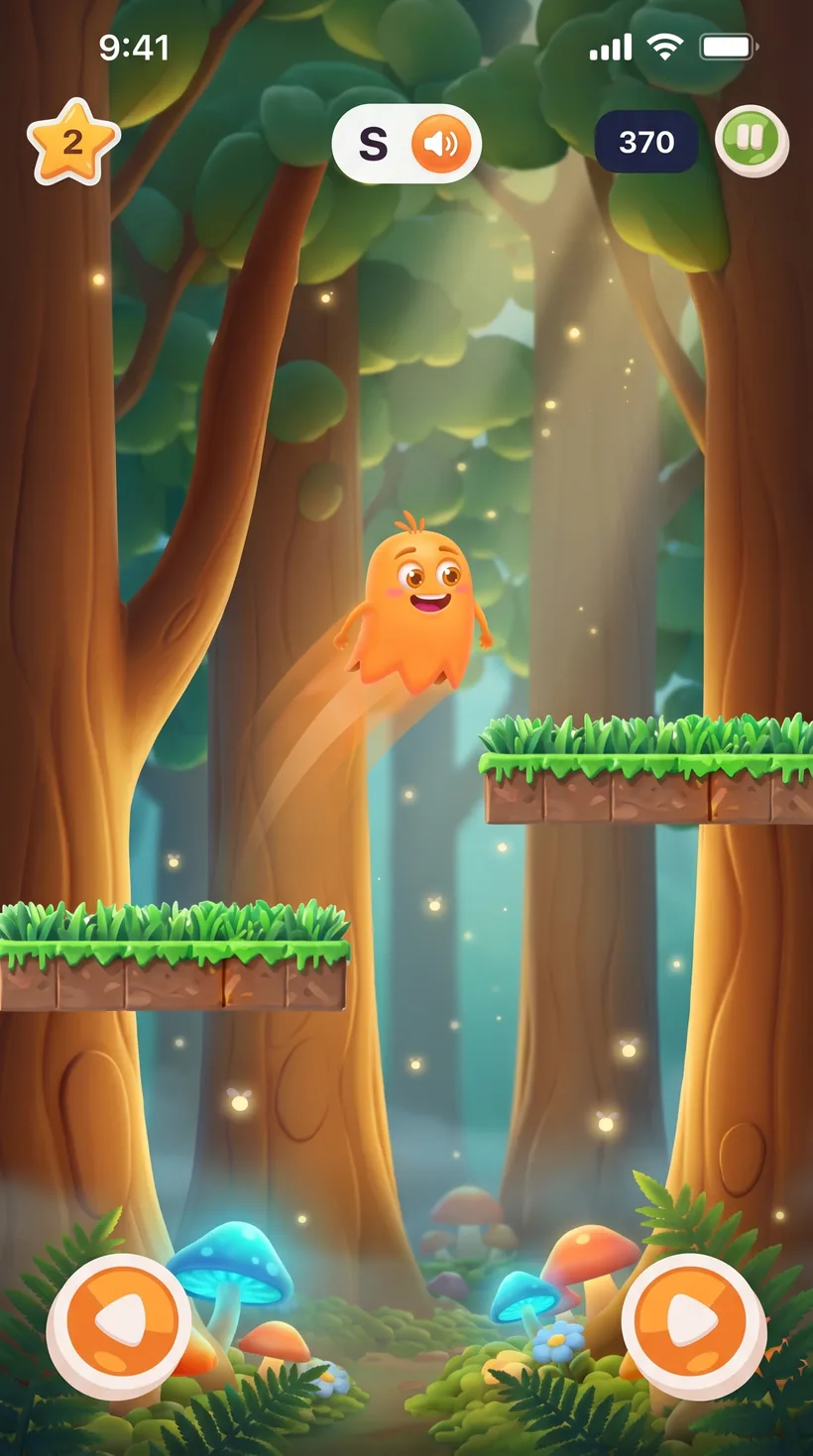 Forest climb: the ghost jumps up the platforms, each jump paid for out loud